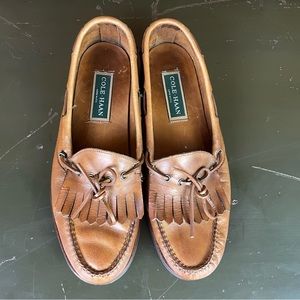 Cole Haan Leather Moccasin Loafer 10.5 D laced tassel fringe vintage green tag